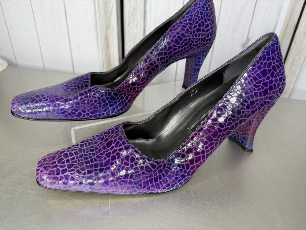 J.Renee Women’s Purple Patent Leather Square Toe Alligator Heel Size 8.5